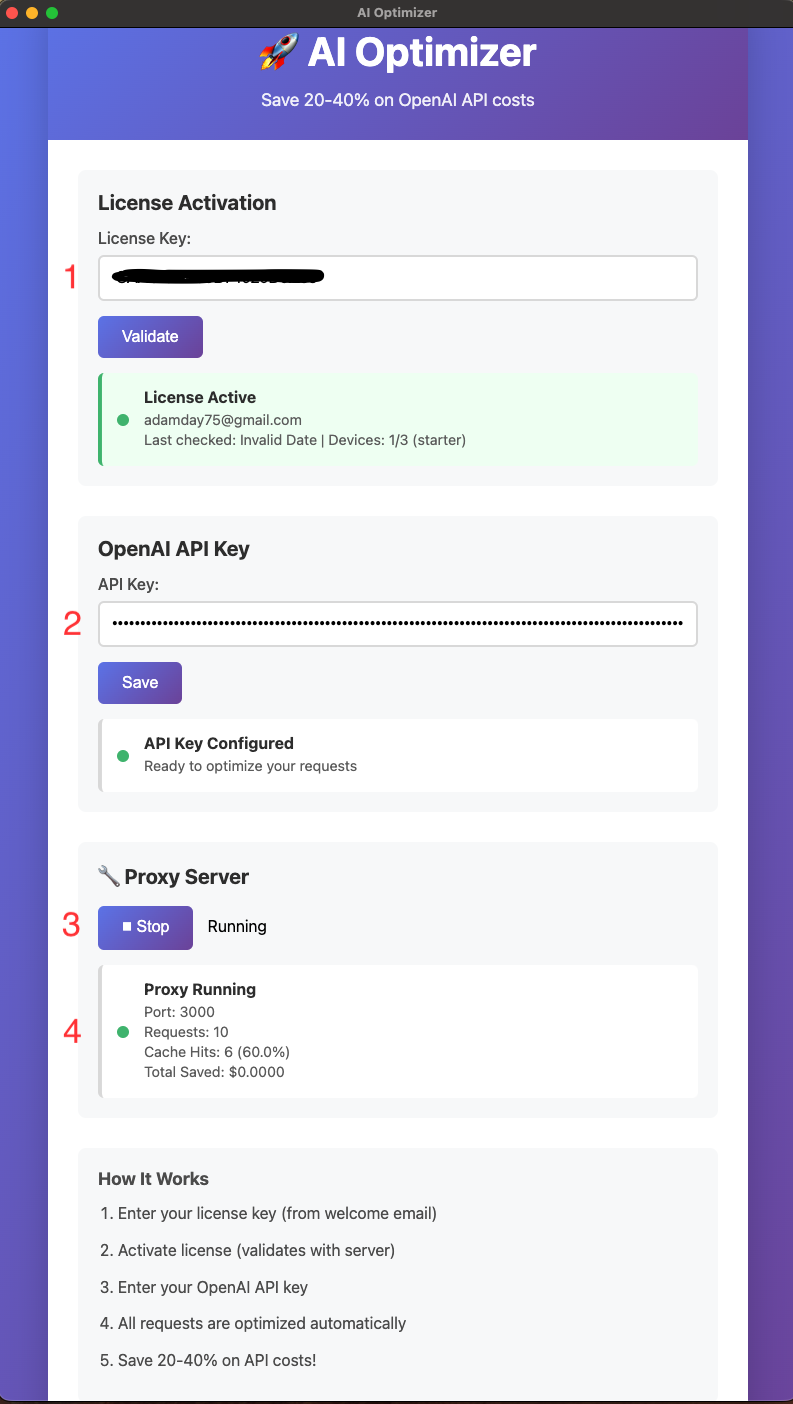 AI Optimizer setup screenshot